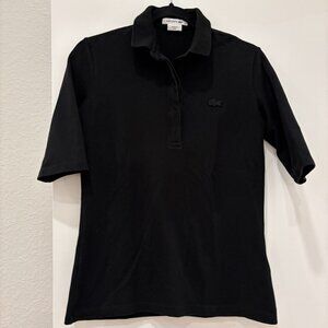 Lacoste Women's slim fit black matte alligator preppy polo golf shirt size 38